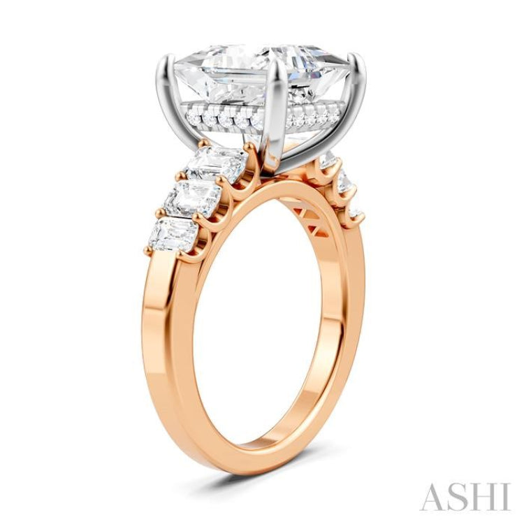 1 1/4 Ctw Princess Shape Emerald and Round Cut Diamond Semi-Mount Engagement Ring in 14K Rose and White Gold