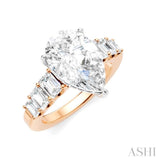 1 1/4 Ctw Pear Shape Emerald and Round Cut Diamond Semi-Mount Engagement Ring in 14K Rose and White Gold