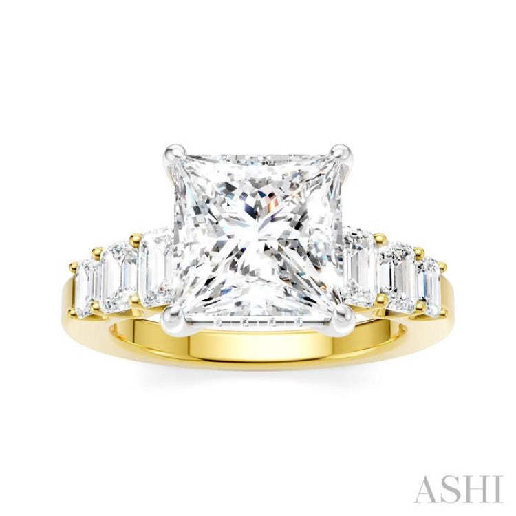 1 1/4 Ctw Princess Shape Emerald and Round Cut Diamond Semi-Mount Engagement Ring in 14K Yellow and White Gold