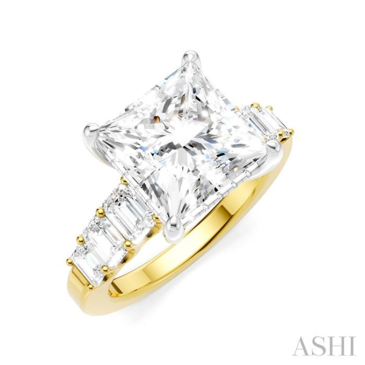 1 1/4 Ctw Princess Shape Emerald and Round Cut Diamond Semi-Mount Engagement Ring in 14K Yellow and White Gold