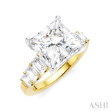 1 1/4 Ctw Princess Shape Emerald and Round Cut Diamond Semi-Mount Engagement Ring in 14K Yellow and White Gold