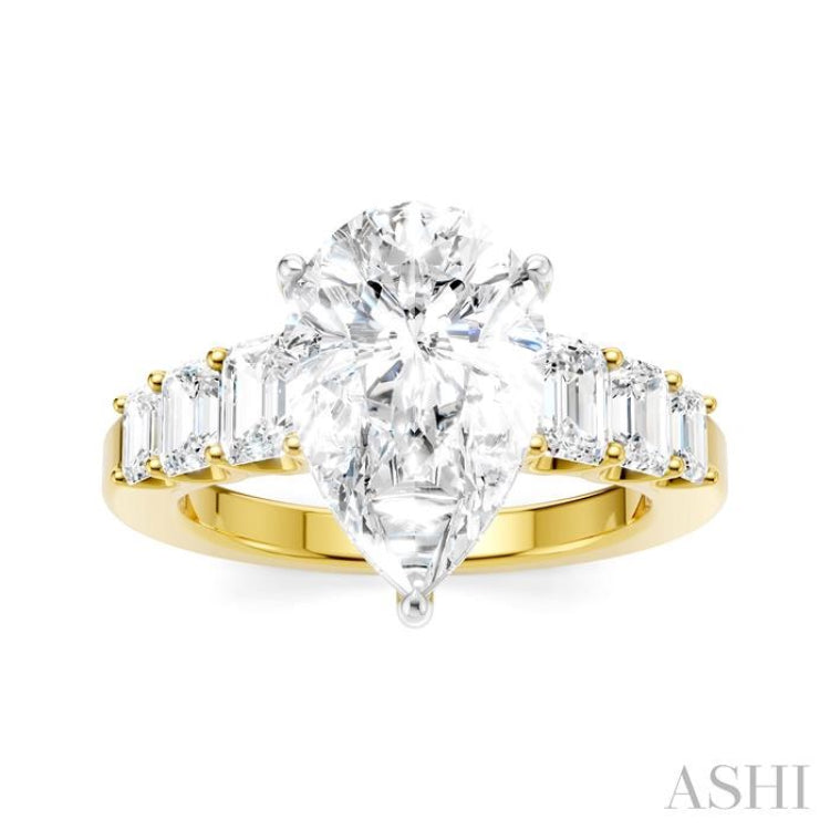 1 1/4 Ctw Pear Shape Emerald and Round Cut Diamond Semi-Mount Engagement Ring in 14K Yellow and White Gold