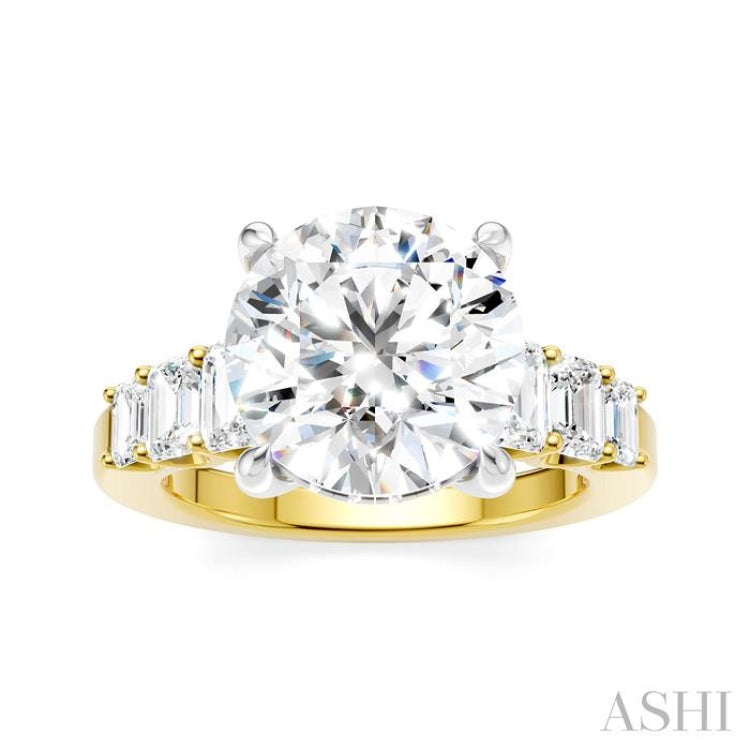 1 1/4 Ctw Round Shape Emerald and Round Cut Diamond Semi-Mount Engagement Ring in 14K Yellow and White Gold