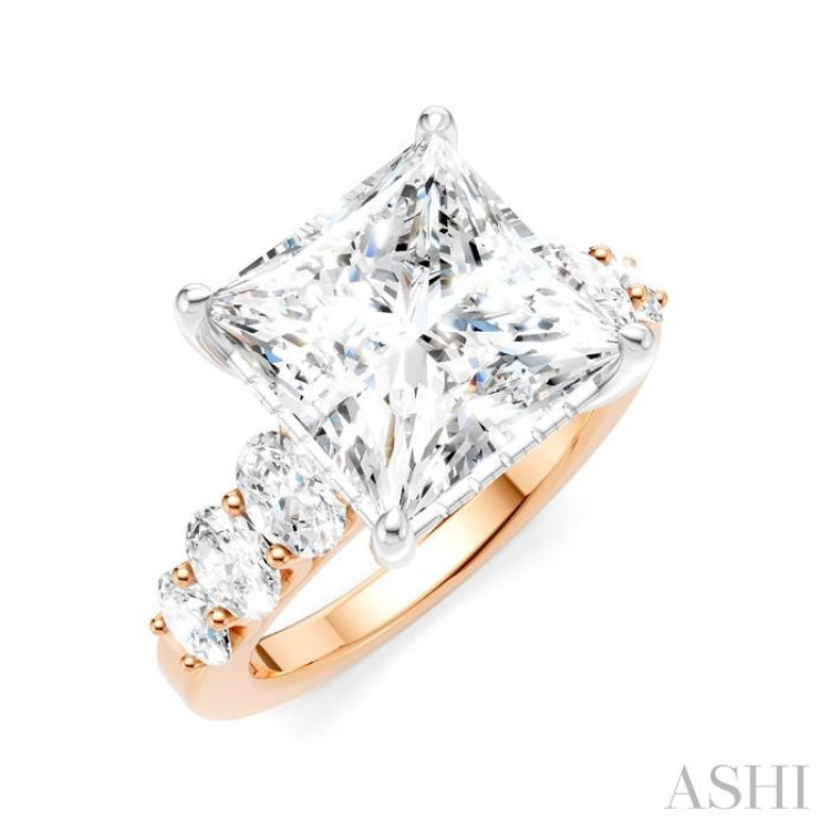 1 1/4 Ctw Princess Shape Oval and Round Cut Diamond Semi-Mount Engagement Ring in 14K Rose and White Gold