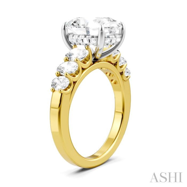 1 1/4 Ctw Oval Shape Oval and Round Cut Diamond Semi-Mount Engagement Ring in 14K Yellow and White Gold