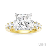 1 1/4 Ctw Princess Shape Oval and Round Cut Diamond Semi-Mount Engagement Ring in 14K Yellow and White Gold