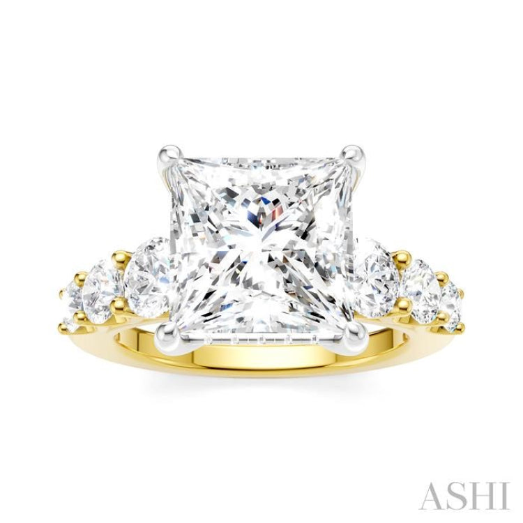 1 1/4 Ctw Princess Shape Round Cut Diamond Semi-Mount Engagement Ring in 14K Yellow and White Gold