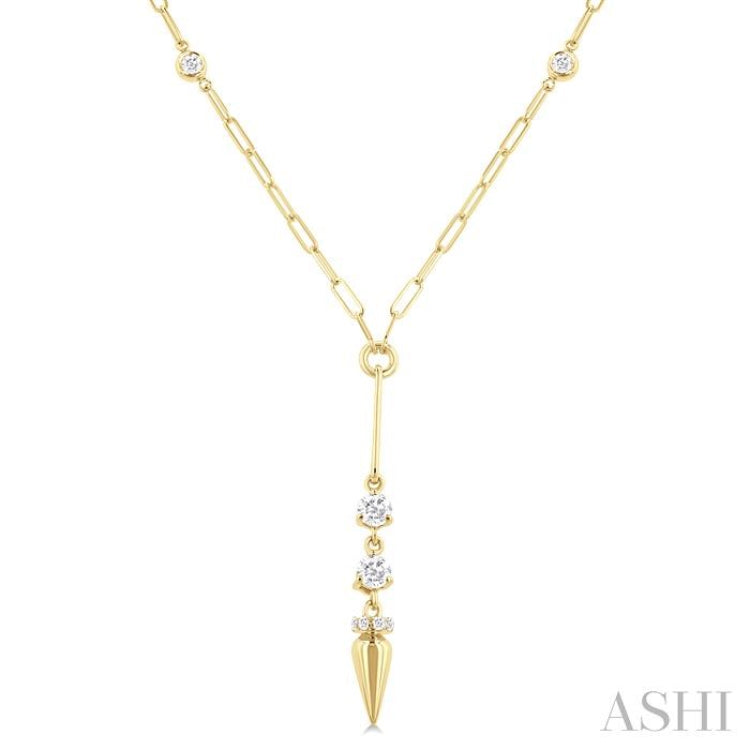 1/2 Ctw Paperclip Bezel Set Round Cut Diamond Station Necklace in 14K Yellow Gold