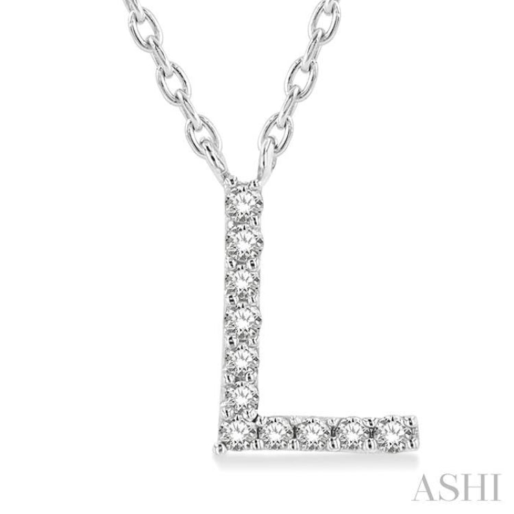 1/20 Ctw Initial 'L' Round Cut Diamond Pendant With Chain in 10K White Gold