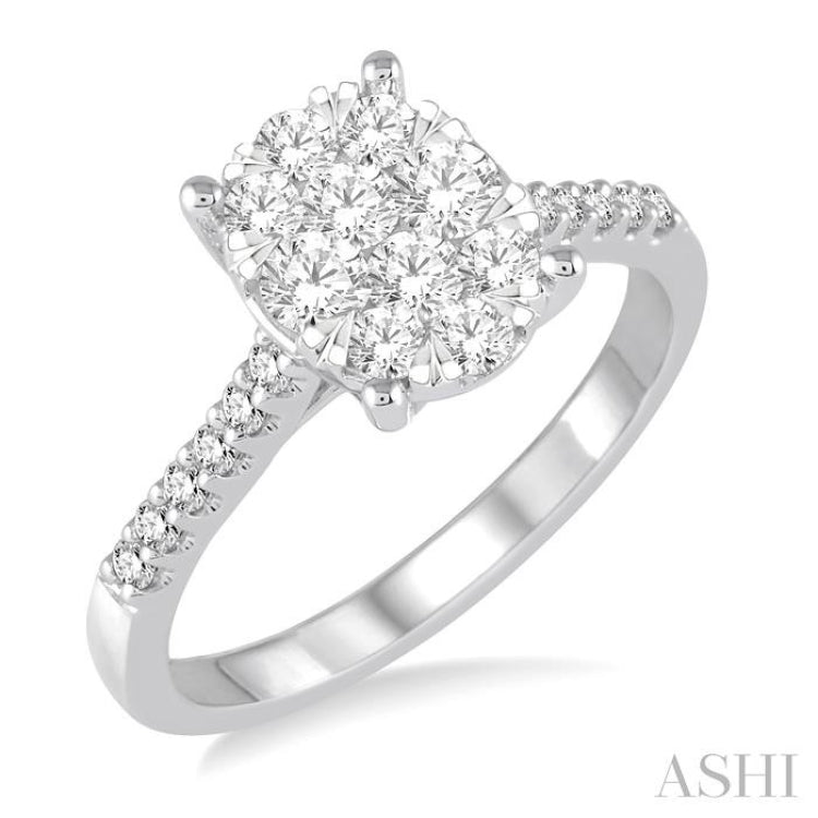 3/4 ctw Oval Shape Diamond Lovebright Ring in 14K White Gold