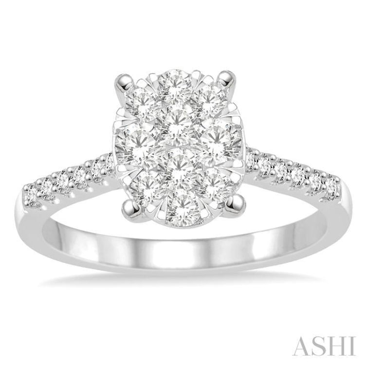 3/4 ctw Oval Shape Diamond Lovebright Ring in 14K White Gold