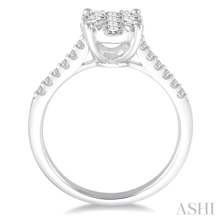 3/4 ctw Oval Shape Diamond Lovebright Ring in 14K White Gold