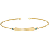 Gold finish sterling silver cable cuff bracelet with name plate and simulated blue zircon birth gems - december
