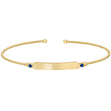 Gold finish sterling silver cable cuff bracelet with name plate and simulated blue sapphire birth gems - september