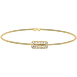 Gold finish sterling silver cable cuff bracelet with simulated diamond open rectangle