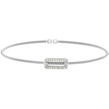 Rhodium finish sterling silver cable cuff bracelet with simulated diamond open rectangle