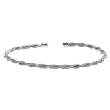 Rhodium finish sterling silver thin tightly twisted cable cuff bracelet