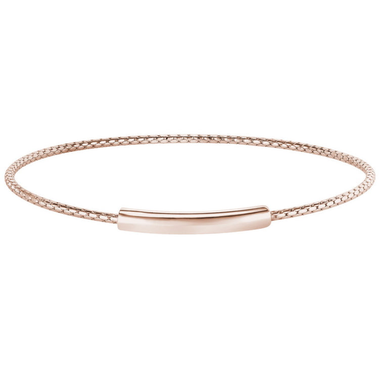 Rose Gold Finish Sterling Silver Opening Corean Cable Bangle Bracelet with High Polished Bar