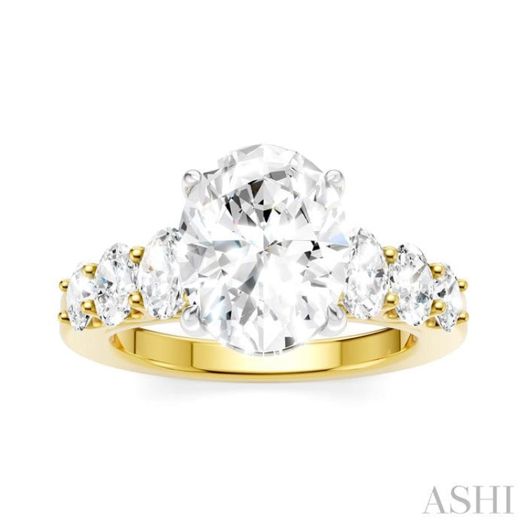 1 1/4 Ctw Oval Shape Oval and Round Cut Diamond Semi-Mount Engagement Ring in 14K Yellow and White Gold