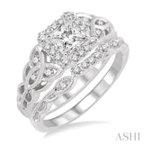 3/4 Ctw Diamond Wedding Set with 5/8 Ctw Round Cut Engagement Ring and 1/20 Ctw Wedding Band in 14K White Gold