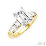 1 Ctw Emerald Shape Emerald and Round Cut Diamond Semi-Mount Engagement Ring in 14K Yellow and White Gold