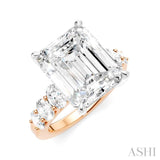 1 1/4 Ctw Emerald Shape Oval and Round Cut Diamond Semi-Mount Engagement Ring in 14K Rose and White Gold