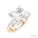 1 1/4 Ctw Princess Shape Oval and Round Cut Diamond Semi-Mount Engagement Ring in 14K Rose and White Gold