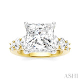 1 1/4 Ctw Princess Shape Oval and Round Cut Diamond Semi-Mount Engagement Ring in 14K Yellow and White Gold