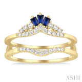 2.55x1.8 MM Baguette Cut Sapphire and 1/4 Ctw Round Cut Diamond Crown Precious Insert Ring in 14K Yellow Gold