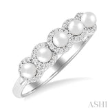 3 MM White Pearl and 1/6 Ctw Round Cut Diamond Halo Ring in 14K White Gold