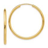 14k 2x30mm Polished Round Endless Tube Hoop Earrings