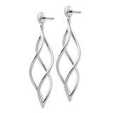 14k White Gold Curved Tube Swirl Dangle Post Earrings