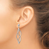 14k White Gold Curved Tube Swirl Dangle Post Earrings