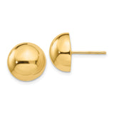 14k 12mm Polished Half Ball Post Earrings