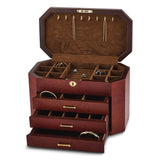 Luxury Giftware by Jere High Gloss Burlwood Veneer with Black Accents 3-drawer Locking Wooden Jewelry Box