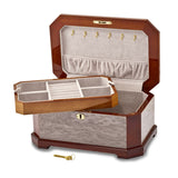 Luxury Giftware High Gloss Cat Eye Burl Veneer w/Blue and Red Sapele Inlay Locking Wooden Jewelry Box