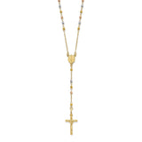 14K Tri-color Polished Crucifix and Miraculous Medal with Faceted Beads 24 inch Rosary Necklace