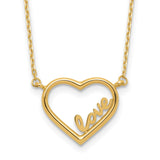 14K Polished Open Heart with LOVE Inside 17 inch Necklace Plus 0.5 inch Extender