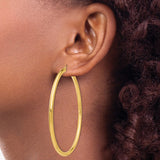 14K 3x65mm Polished Lightweight Tube Hoop Earrings