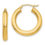 14k 4x25mm Polished Tube Hoop Earrings