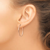 14k Rose Gold 2x30mm Diamond-cut Polished Tube Hoop Earrings