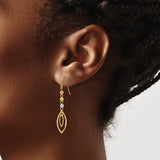 14K Tri-Color Diamond-cut Bead Oval Dangle French Hook Earrings