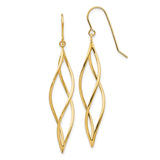 14k Polished Long Twisted Swirl Drop French Hook Earrings
