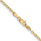14K 24 inch 2.2mm Diamond-cut Round Open Link Cable with Lobster Clasp Chain