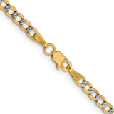 14K 24 inch 3.4mm Semi-Solid with Rhodium Pav� Curb with Lobster Clasp Chain