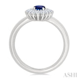 6X4 MM Oval Cut Sapphire and 1/3 Ctw Baguette Cut Diamond Halo Precious Fashion Ring in 14K White Gold