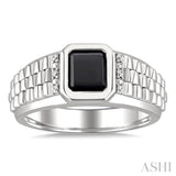 8x7 MM Octagon Shape Onyx and 1/20 Ctw Single Cut Diamond Semi-precious Men's Ring in Sterling Silver