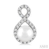 5 MM Cultured Pearls and 1/5 Ctw Single Cut Diamond Petite Earrings 10K White Gold