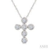 1/20 Ctw Round Cut Diamond Bezel Set Cross Petite Pendant With Chain in 10K White Gold