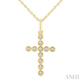 1/10 Ctw Single Cut Diamond Bezel Set Cross Petite Pendant With Chain in 10K Yellow Gold